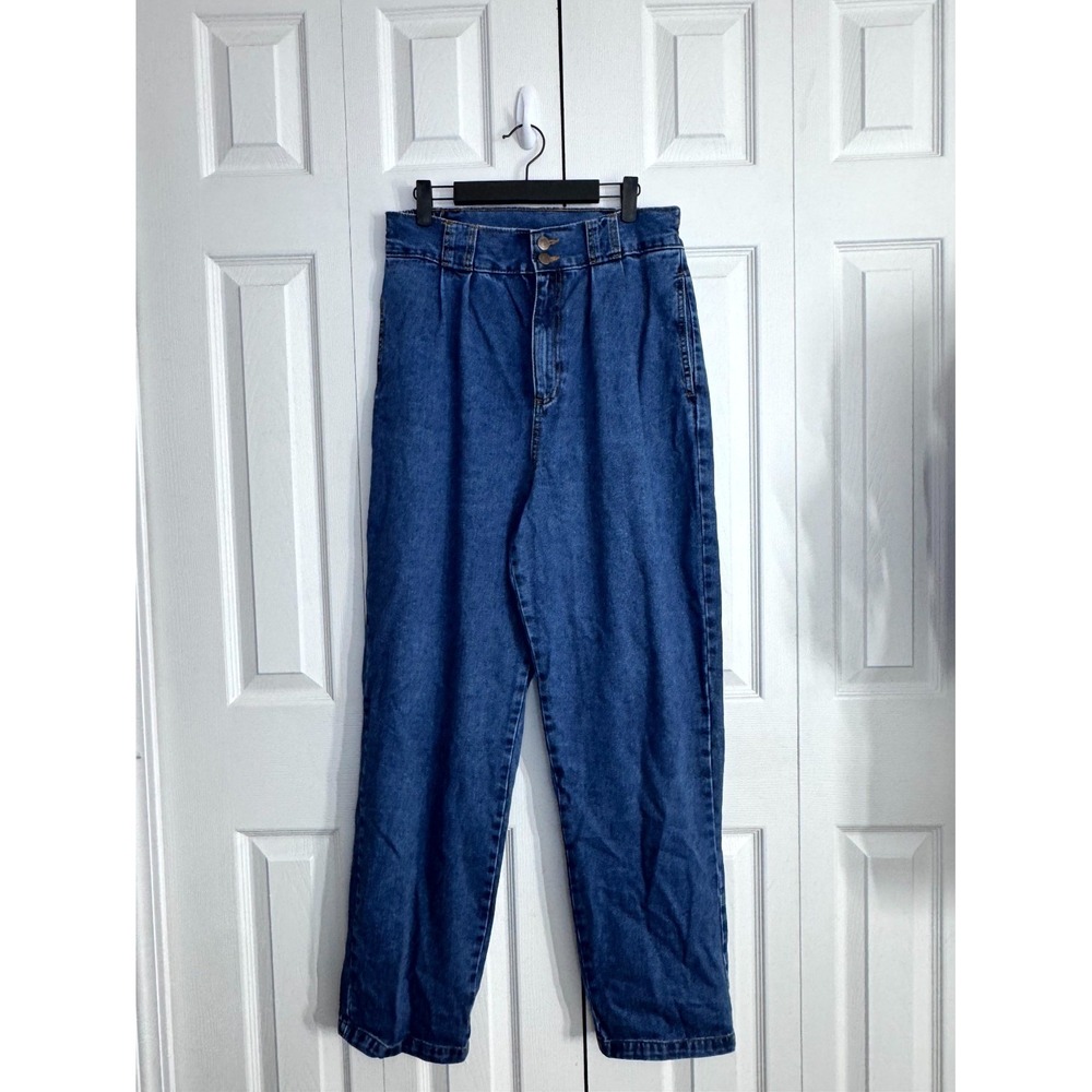 Lucy & Yak Addison Pure Cotton Jeans Women's W32/R Blue Mid Wash Pleated Tapered